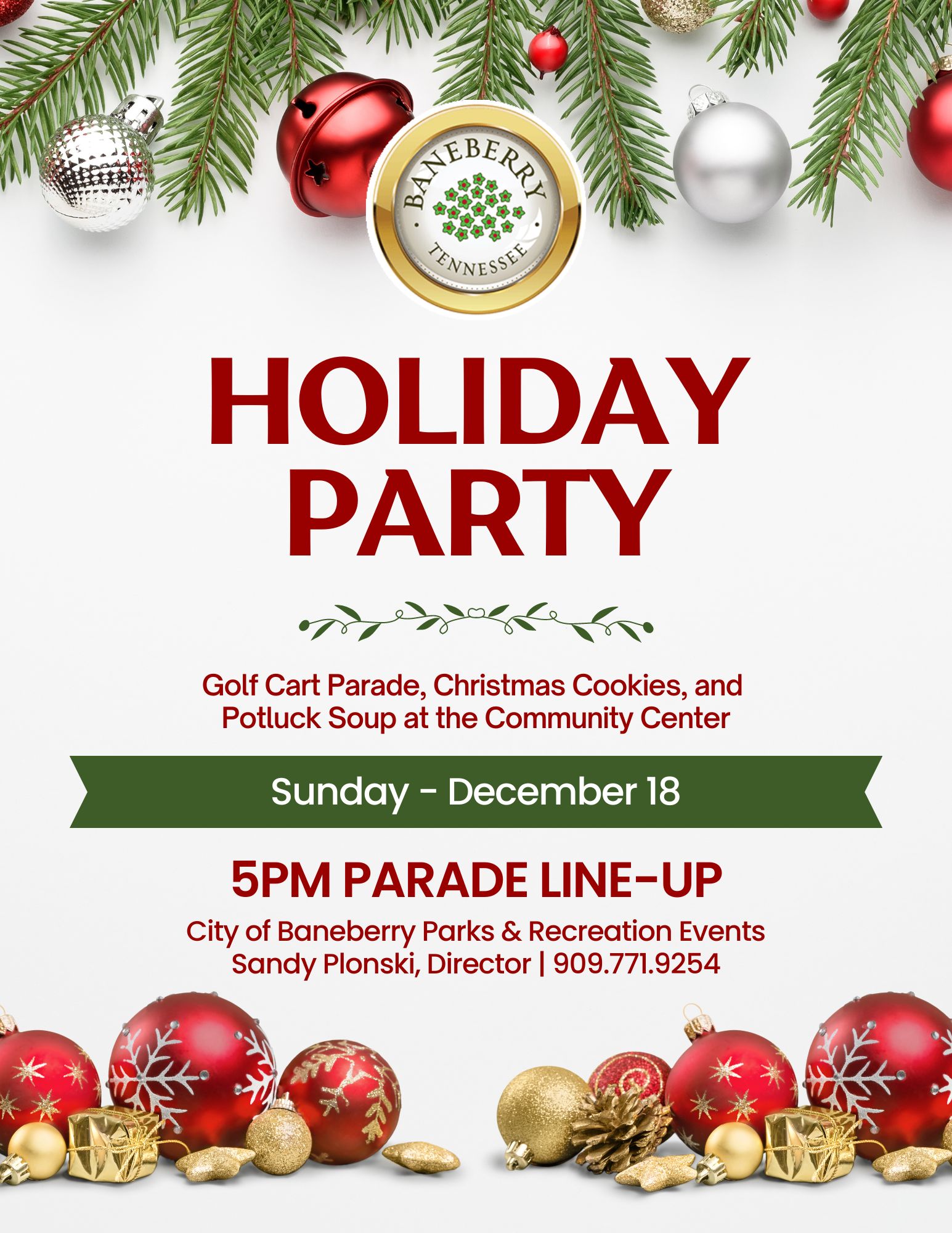 City of Baneberry Parks and Recreation Holiday Party and Golf Cart Parade 2022