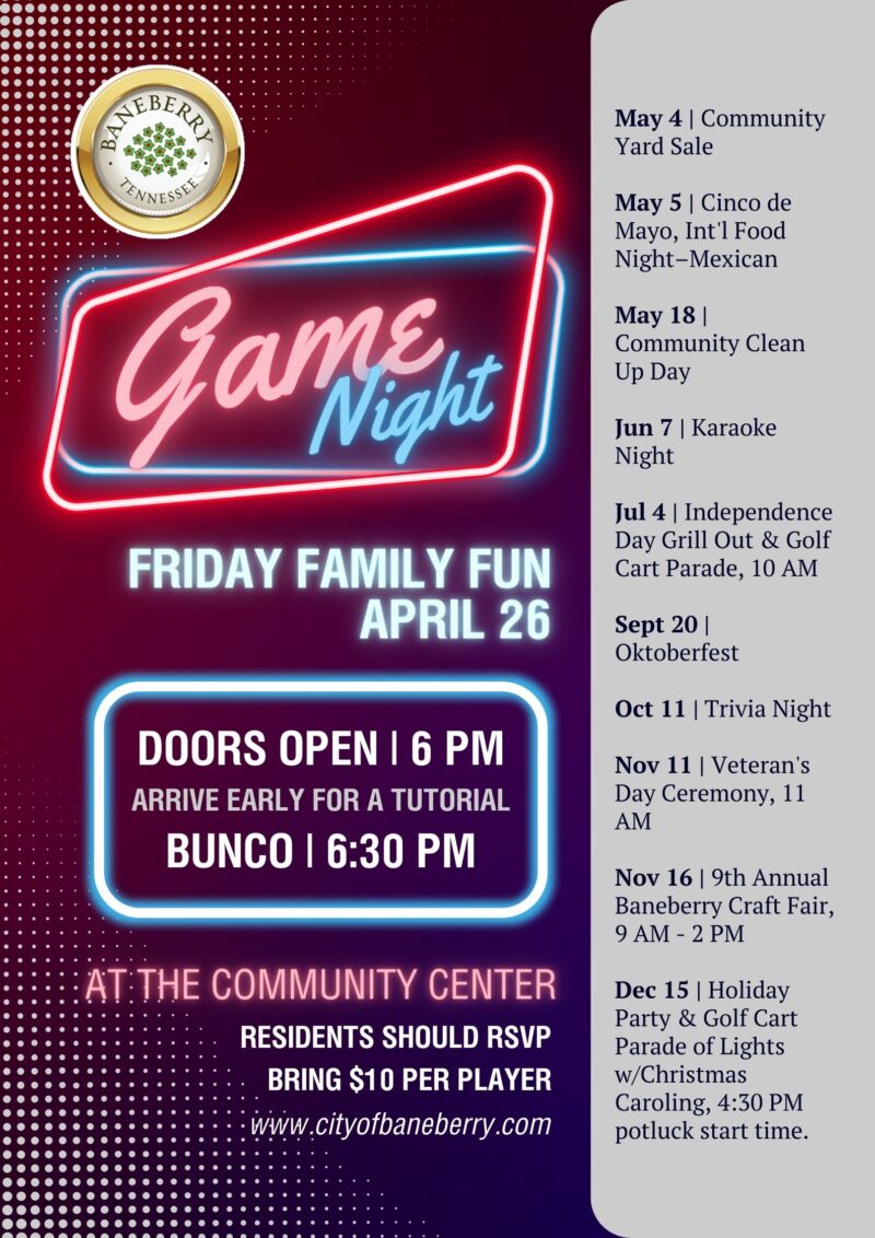 Game Night: April 26 – Baneberry Tennessee Government